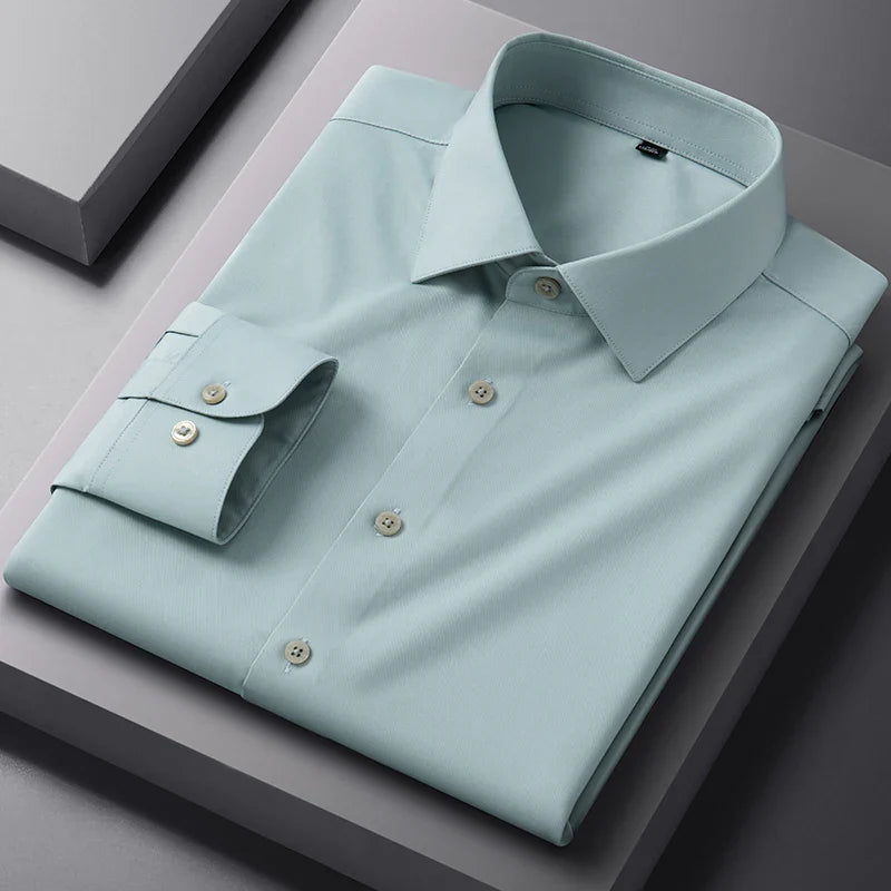 Bamboo Fiber solid color long sleeve shirts for men slim fit formal plain shirt work anti-wrinkle tops soft office clothes