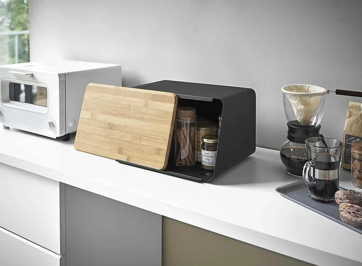 Bamboo Bread Box for Kitchen Storage,Airtight Food Container for Snacks Organization,Multi-Purpose Pantry Organizer with Handles