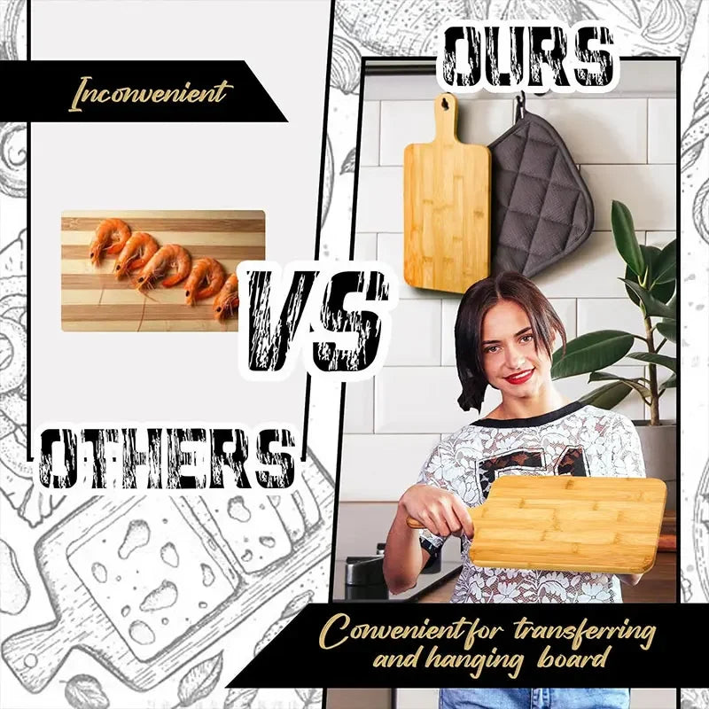 Bamboo Cutting Boards for Kitchen Bamboo Chopping Board with Handles for Pizza Bread Steak Tray Baking Serving Board