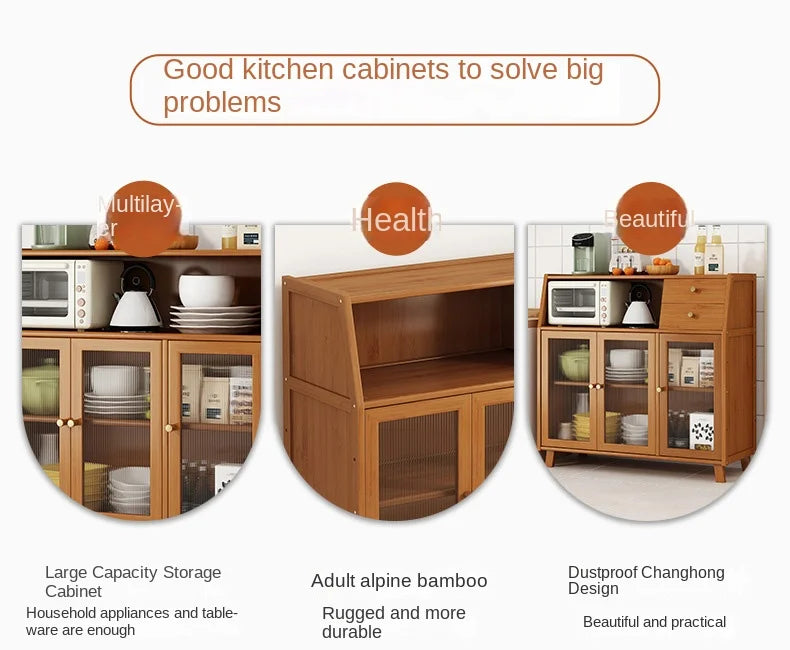 dining room Bamboo solid wood kitchen cabinets furniture sideboard side table furniture living room alacena Display cabinet