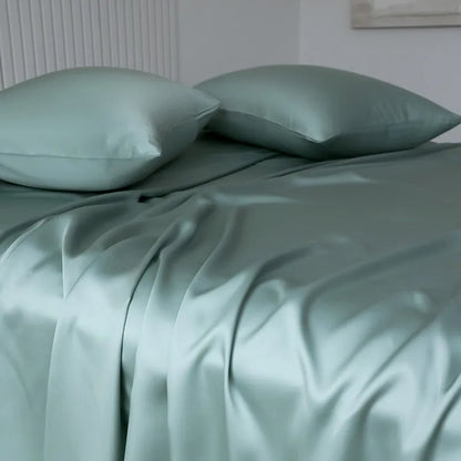 100%Organic Eucalyptus Plain Blue Flat Bed Sheets Lyocell Silky Soft Smooth Breathable Gentle to Skin Pillow shams