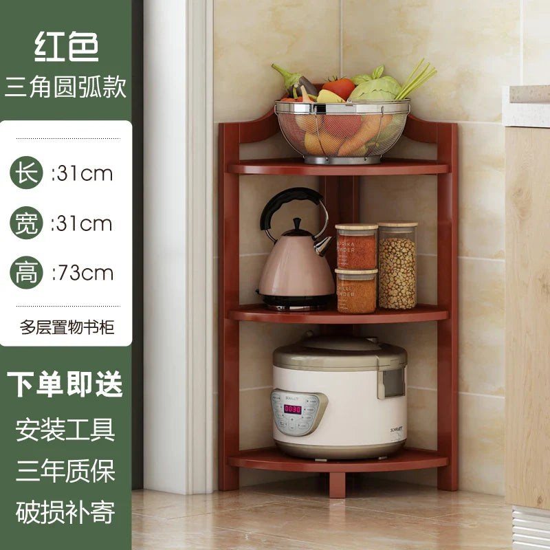 Kitchen Corner Bamboo Rack, Multi-Tier Storage Organizer, Freestanding Bookshelf for Cooking Utensils or Pantry Supplies