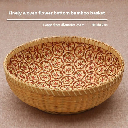 Kitchen Home Use Round Hand Woven Bamboo Storage Basket Rustic Foldable Basket for Fruit Snack Vegetable & Dirty Clothes Frame