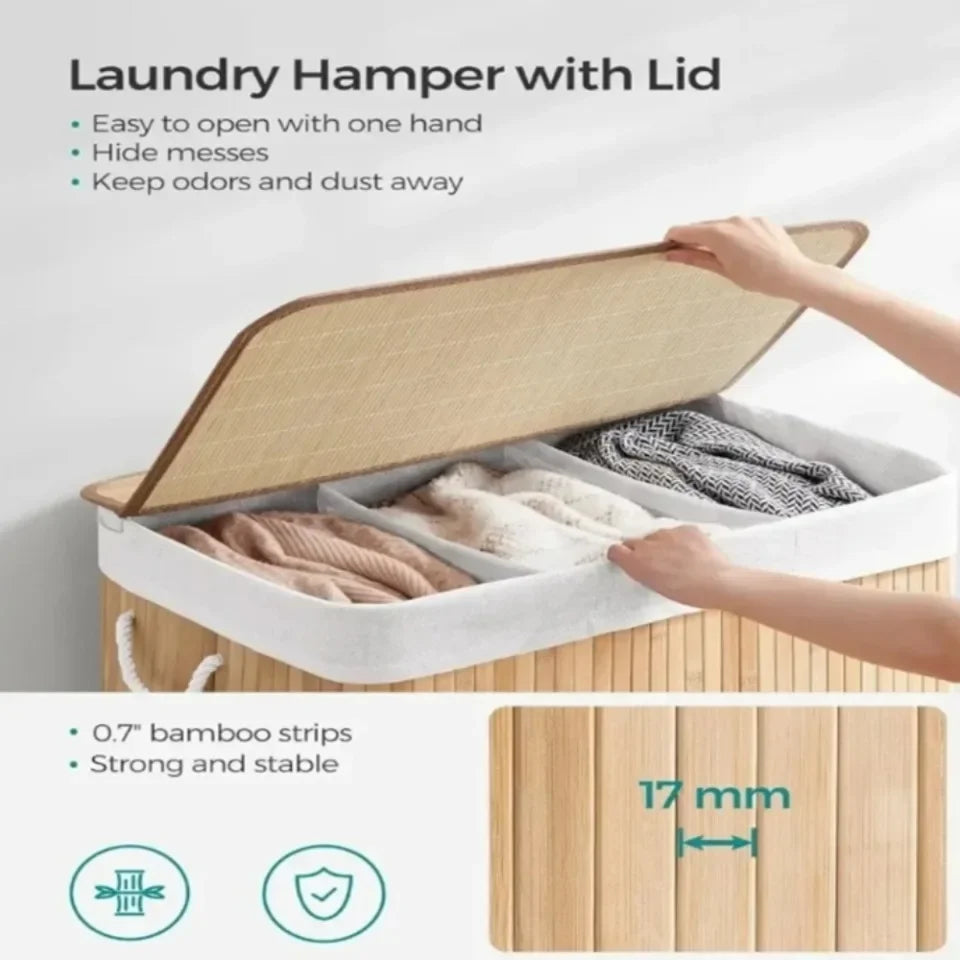 Bamboo Laundry Basket Breathable Woven Knit Laundry Basket Large Capacity Laundry Basket Environmentally Friendly Laundry Basket