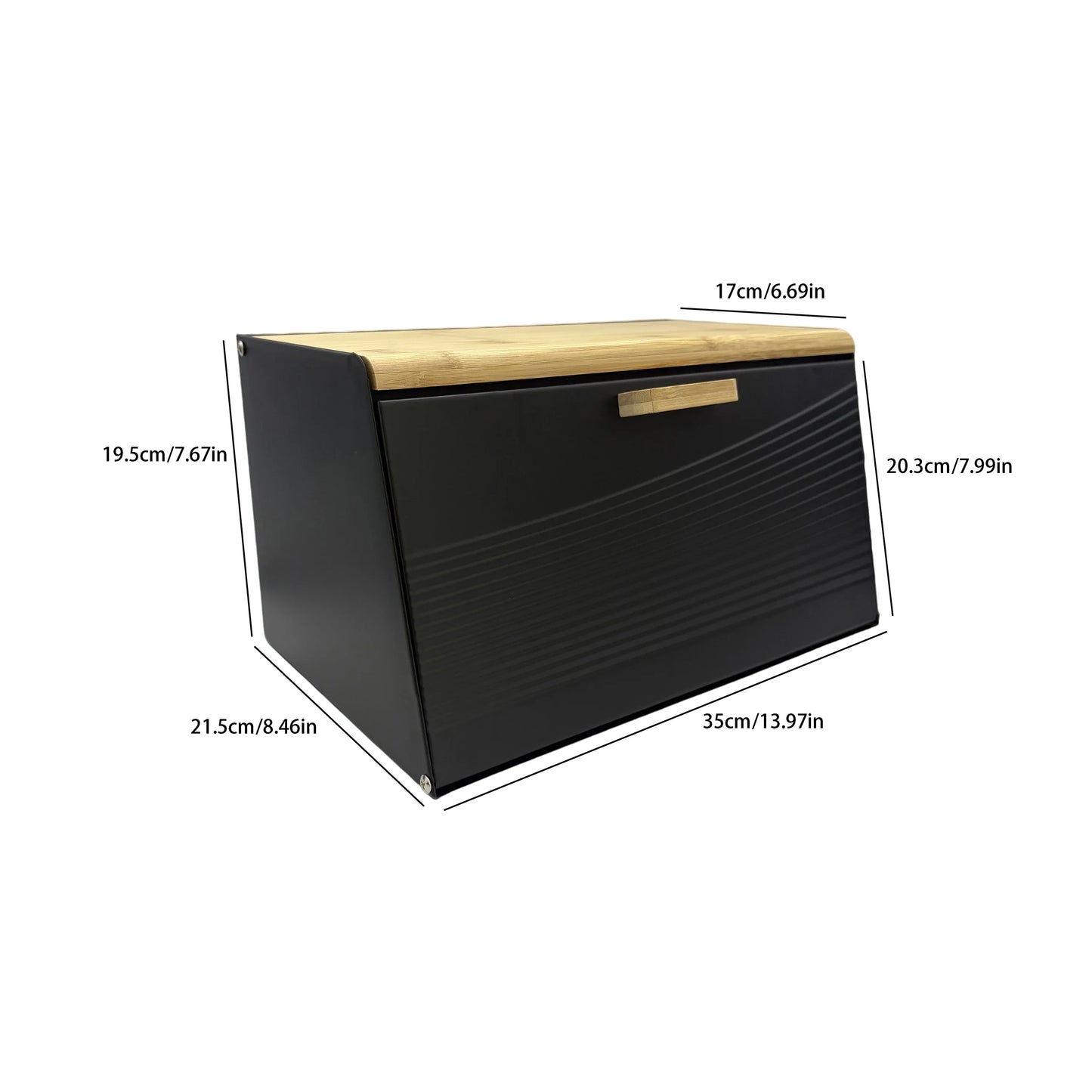 Bamboo lid, metal body, double door trapezoidal kitchen bread box, kitchen storage box (black, white)