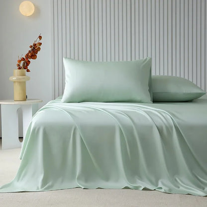 100%Organic Eucalyptus Plain Blue Flat Bed Sheets Lyocell Silky Soft Smooth Breathable Gentle to Skin Pillow shams