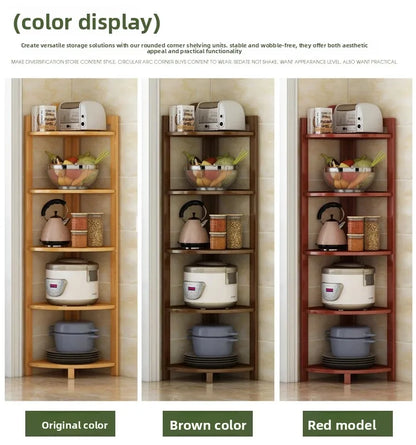 Kitchen Corner Bamboo Rack, Multi-Tier Storage Organizer, Freestanding Bookshelf for Cooking Utensils or Pantry Supplies