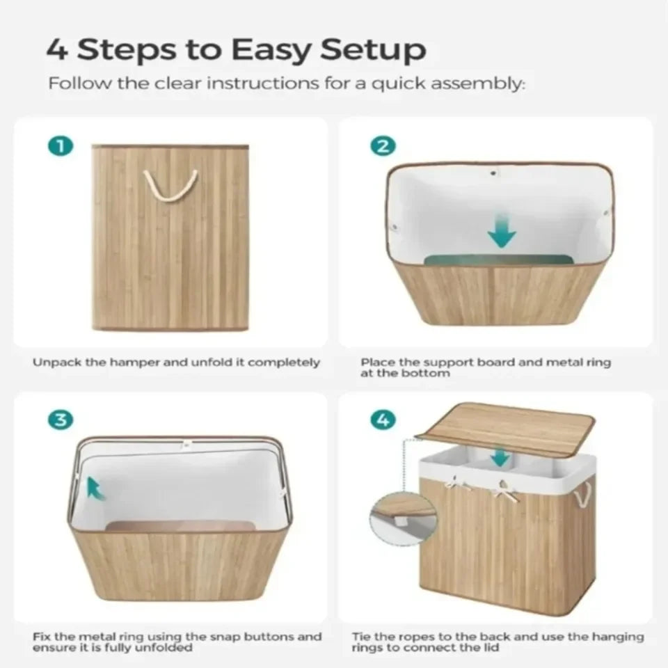 Bamboo Laundry Basket Breathable Woven Knit Laundry Basket Large Capacity Laundry Basket Environmentally Friendly Laundry Basket