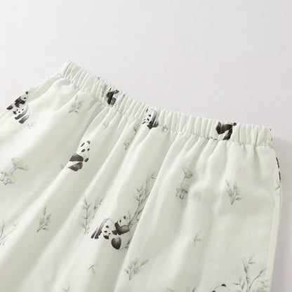 2025 Bamboo Cotton Gauze Pajamas Women's Chinese Retro Style Round Neck Loungewear Thin Nine-quarter Sleeve Loose Home Clothes