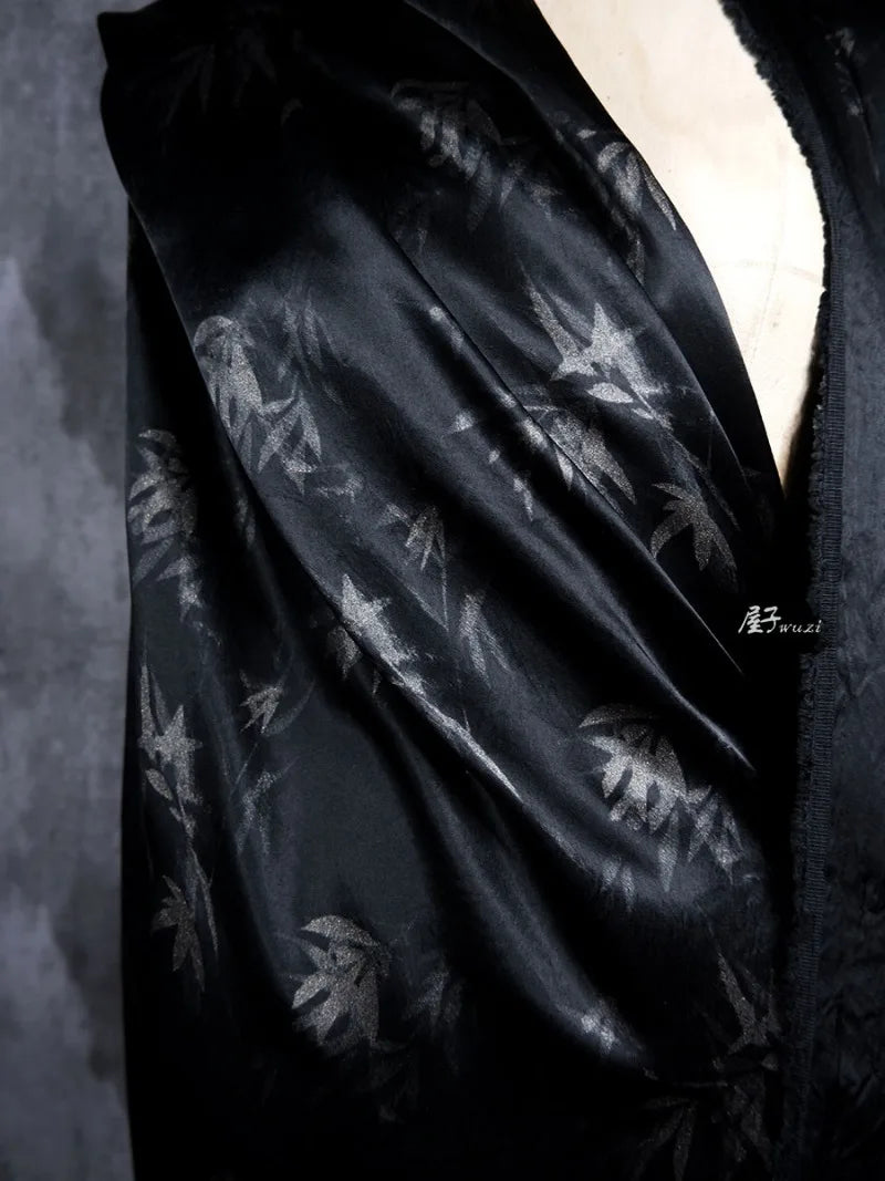 Bamboo Leaf Acetate Silk Printed Fabric New Chinese Fashion High Quality Vertical Womens Dresses Hanfu Pants DIY Design Cloth