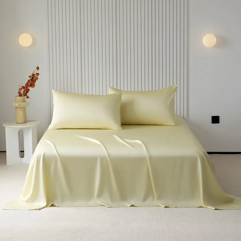 100%Organic Eucalyptus Plain Blue Flat Bed Sheets Lyocell Silky Soft Smooth Breathable Gentle to Skin Pillow shams