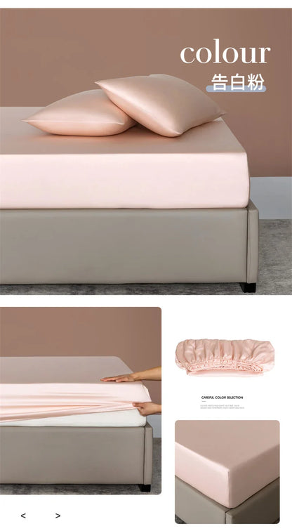 Organic Bamboo Bed Fitted Sheet Solid Color Silky Bed Cover Luxury Mattress Cover with Rubber Band Double Queen Size Customized