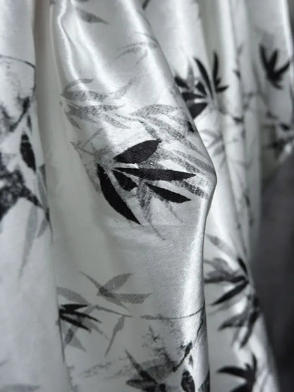 Bamboo Leaf Acetate Silk Printed Fabric New Chinese Fashion High Quality Vertical Womens Dresses Hanfu Pants DIY Design Cloth