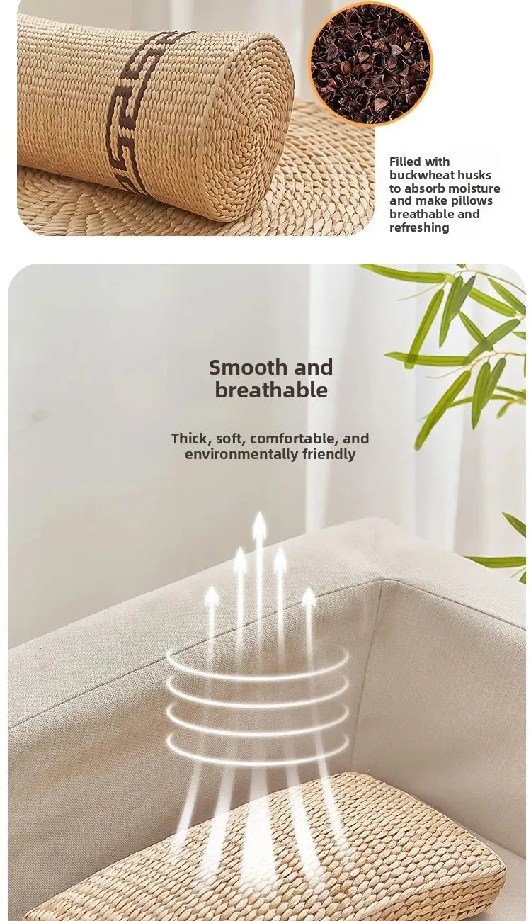 Bamboo Wife round Neck Pillow Straw Cervical Sleeping Bed Cushion for Pregnant Women Household Comfortable Pillow