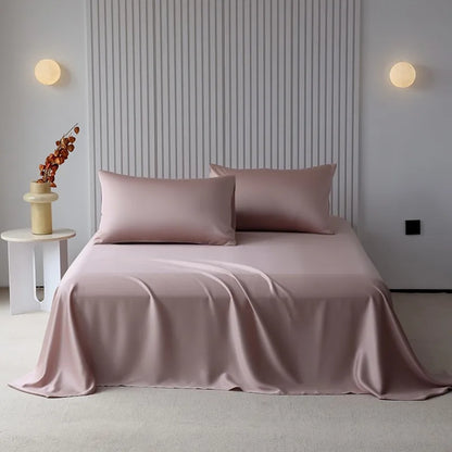 100%Organic Eucalyptus Plain Blue Flat Bed Sheets Lyocell Silky Soft Smooth Breathable Gentle to Skin Pillow shams