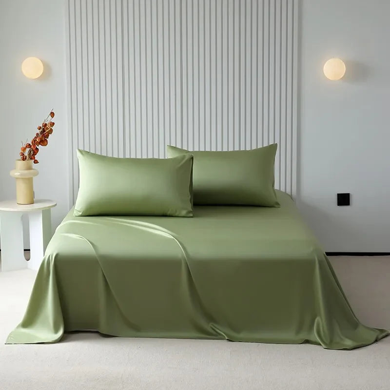 100%Organic Eucalyptus Plain Blue Flat Bed Sheets Lyocell Silky Soft Smooth Breathable Gentle to Skin Pillow shams