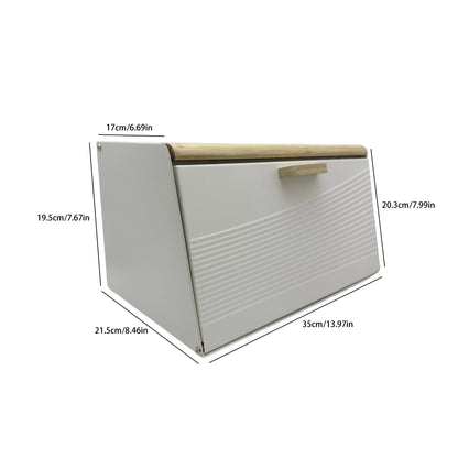 Bamboo lid, metal body, double door trapezoidal kitchen bread box, kitchen storage box (black, white)