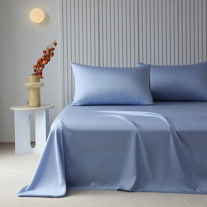 100%Organic Eucalyptus Plain Blue Flat Bed Sheets Lyocell Silky Soft Smooth Breathable Gentle to Skin Pillow shams