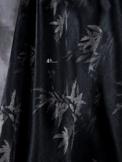 Bamboo Leaf Acetate Silk Printed Fabric New Chinese Fashion High Quality Vertical Womens Dresses Hanfu Pants DIY Design Cloth