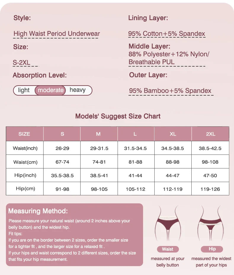 Bamboo Menstruation Panties Women High Waist Breathable Lingerie Leakproof Absorbent Period Briefs Bulk Reusable Underwear