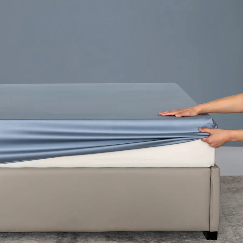 Organic Bamboo Bed Fitted Sheet Solid Color Silky Bed Cover Luxury Mattress Cover with Rubber Band Double Queen Size Customized