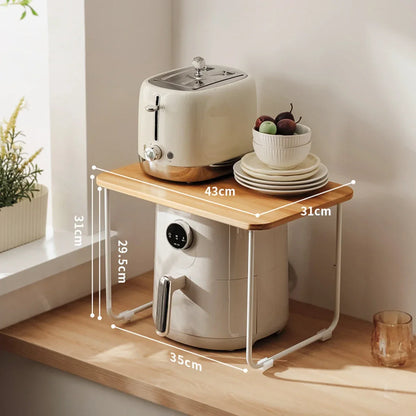 Bamboo Microwave Storage Rack Adjustable Kitchen Table Oven Cooker Organizer Shelf 1 Layer Household Desk Spice Condiment Holder