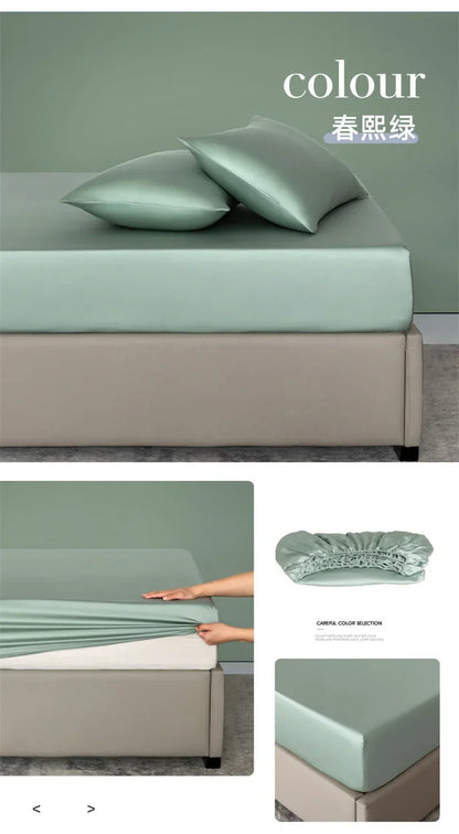 Organic Bamboo Bed Fitted Sheet Solid Color Silky Bed Cover Luxury Mattress Cover with Rubber Band Double Queen Size Customized
