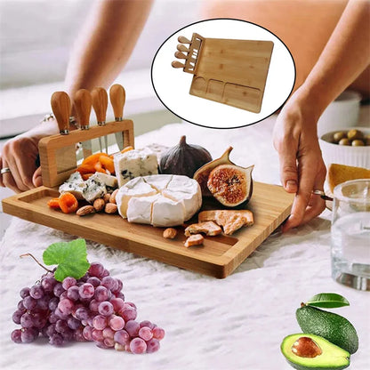 Bamboo Cheese Board Cheese Knife Cheese Slicer Fork Scoop Cut Kitchen Cooking Tools Bamboo Cutting Board Wood Cheeses Boards