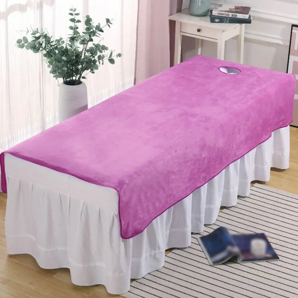 Comfortable SPA Bedspread Soft Solid Color Massage Bed Sheets with Face Hole Thickened Cosmetic Bed Sheet Beauty Tool