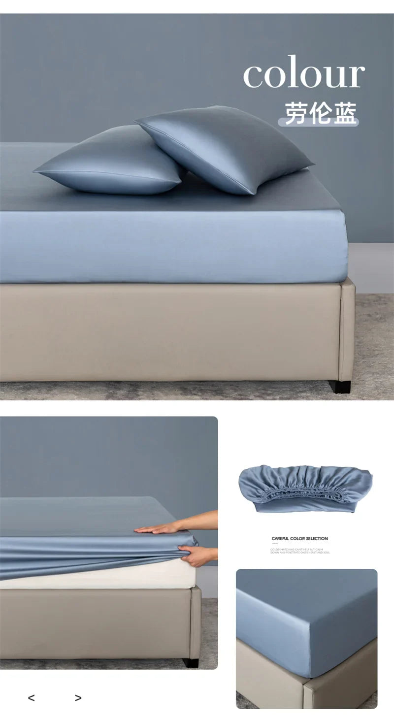 Organic Bamboo Bed Fitted Sheet Solid Color Silky Bed Cover Luxury Mattress Cover with Rubber Band Double Queen Size Customized