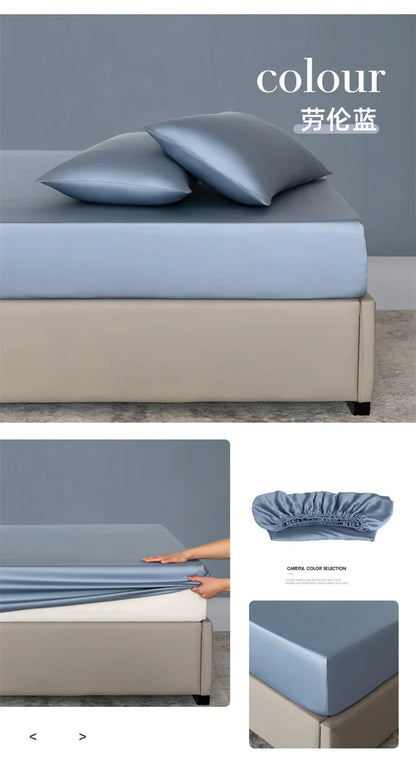 Organic Bamboo Bed Fitted Sheet Solid Color Silky Bed Cover Luxury Mattress Cover with Rubber Band Double Queen Size Customized