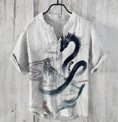 Men's and women's spring and summer cartoon characters bamboo linen loose V-neck short sleeve 2024 cheap and affordable T-shirt