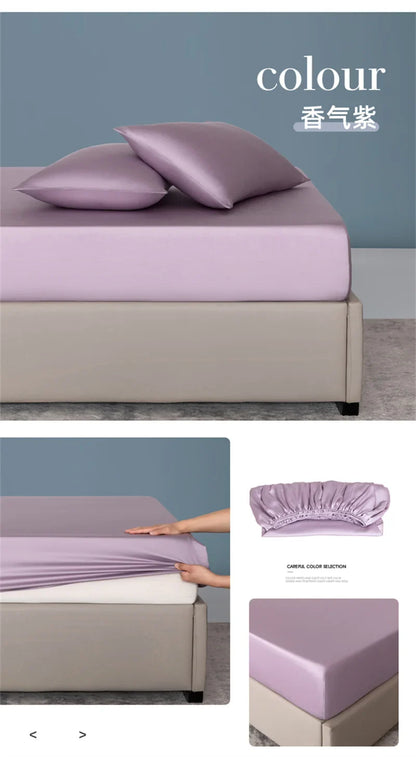Organic Bamboo Bed Fitted Sheet Solid Color Silky Bed Cover Luxury Mattress Cover with Rubber Band Double Queen Size Customized