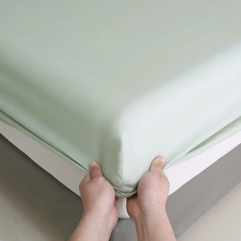 Bamboo Green Deep Pocket Fitted Sheet 100% Lyocell Fiber Bedding Mattress Cover with Elastic Band Soft Breath Freely Drop Ship