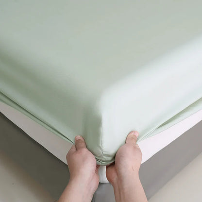 Bamboo Green Deep Pocket Fitted Sheet 100% Lyocell Fiber Bedding Mattress Cover with Elastic Band Soft Breath Freely Drop Ship