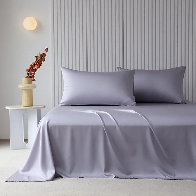 100%Organic Eucalyptus Plain Blue Flat Bed Sheets Lyocell Silky Soft Smooth Breathable Gentle to Skin Pillow shams