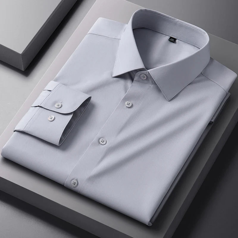 Bamboo Fiber solid color long sleeve shirts for men slim fit formal plain shirt work anti-wrinkle tops soft office clothes