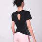 Bamboo Yarn Breathable Short-sleeved Sports Top Hollow Cross-beautiful Back Yoga Clothes Blouse Loose Round Neck Fitness Clothes