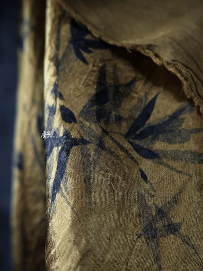 Bamboo Leaf Acetate Silk Printed Fabric New Chinese Fashion High Quality Vertical Womens Dresses Hanfu Pants DIY Design Cloth