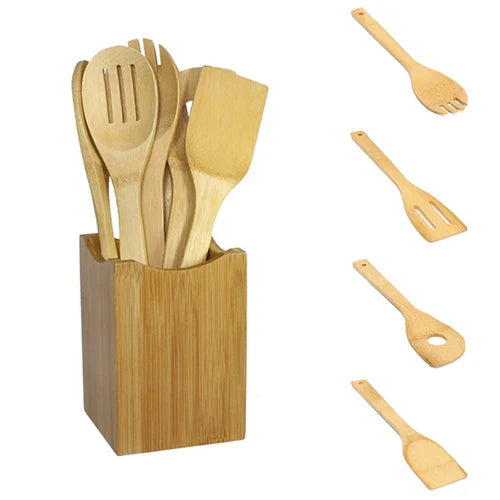 kitchen tools 6pcs Bamboo Spoon Spatula Kitchen Utensil Wooden Cooking Tool Mixing Set
