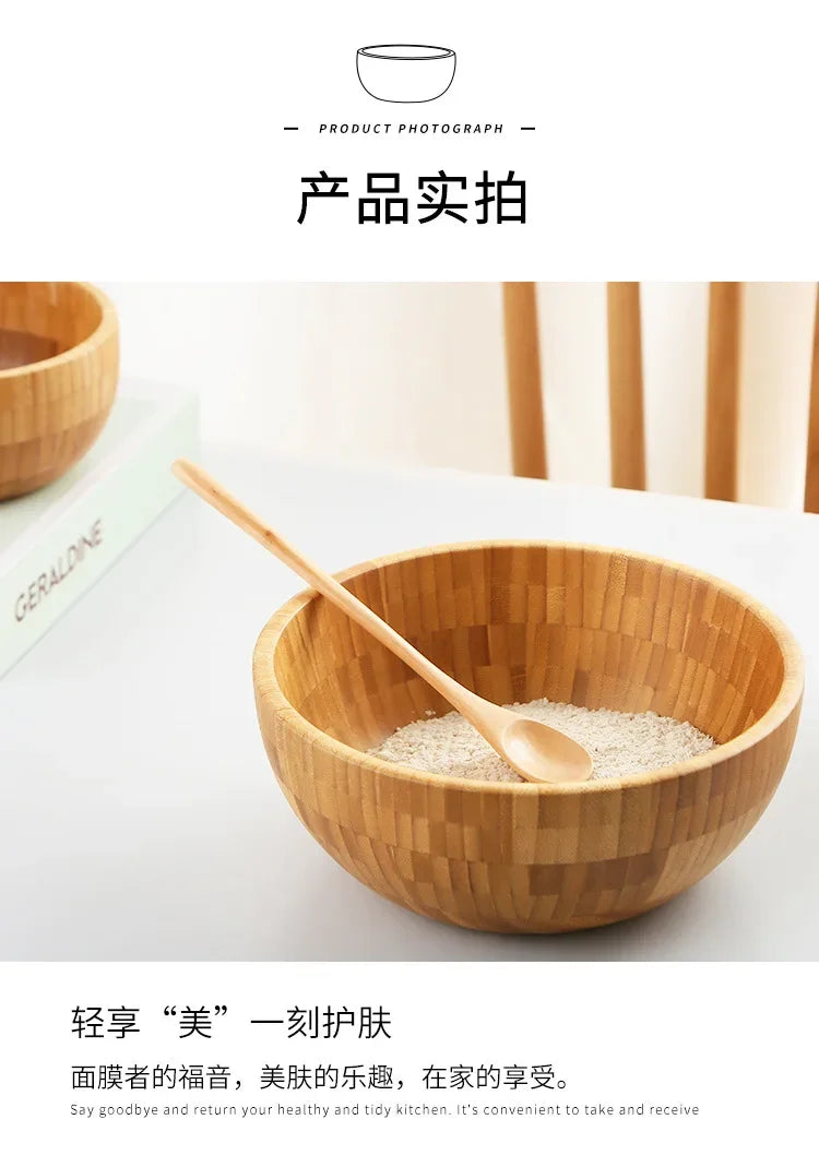 Bamboo Salad Bowl and Noodle Mixing Bowl Large Bamboo Wooden Tableware Thickened Natural Material No Paint No Wax