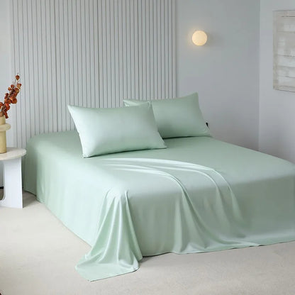 100%Organic Eucalyptus Plain Blue Flat Bed Sheets Lyocell Silky Soft Smooth Breathable Gentle to Skin Pillow shams