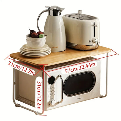 Bamboo Microwave Storage Rack Adjustable Kitchen Table Oven Cooker Organizer Shelf 1 Layer Household Desk Spice Condiment Holder