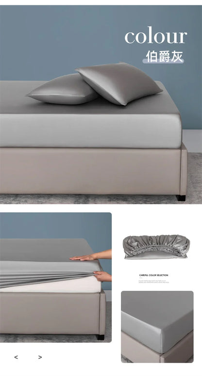 Organic Bamboo Bed Fitted Sheet Solid Color Silky Bed Cover Luxury Mattress Cover with Rubber Band Double Queen Size Customized
