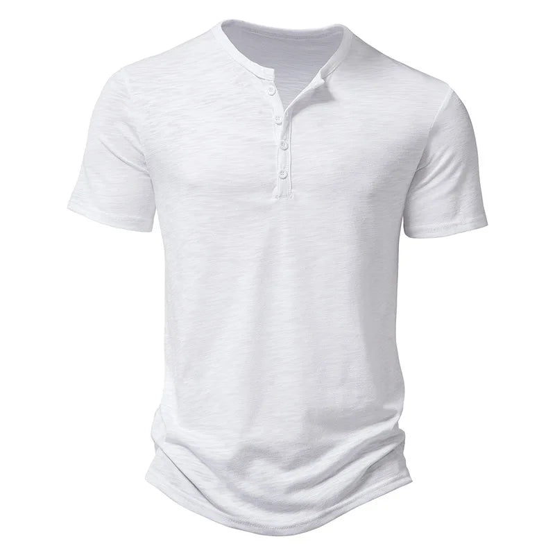 Bamboo Fiber T Shirt Men Casual High Quality Summer Short Sleeve Henley Neck Mens T Shirts Fashion Basic T-shirt Male