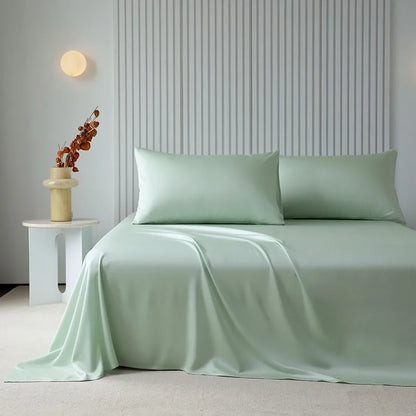 100%Organic Eucalyptus Plain Blue Flat Bed Sheets Lyocell Silky Soft Smooth Breathable Gentle to Skin Pillow shams