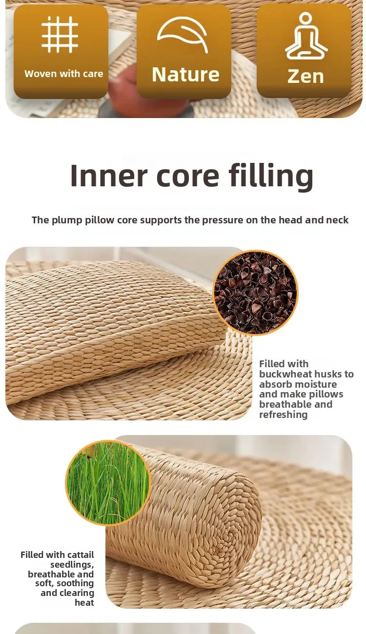 Bamboo Wife round Neck Pillow Straw Cervical Sleeping Bed Cushion for Pregnant Women Household Comfortable Pillow