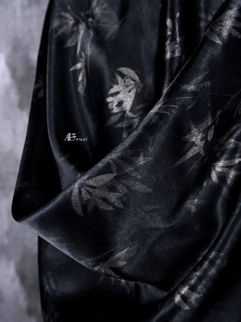 Bamboo Leaf Acetate Silk Printed Fabric New Chinese Fashion High Quality Vertical Womens Dresses Hanfu Pants DIY Design Cloth