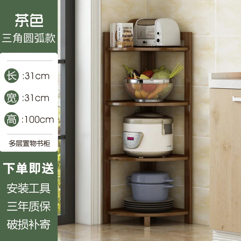 Kitchen Corner Bamboo Rack, Multi-Tier Storage Organizer, Freestanding Bookshelf for Cooking Utensils or Pantry Supplies