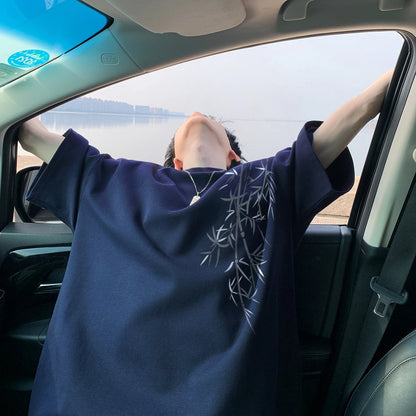 Men's Oversized Bamboo T-shirt Loose Printed Tops Cotton Tshirts Breathable Casual Short Sleeve Tees Streetwear Men Clothing